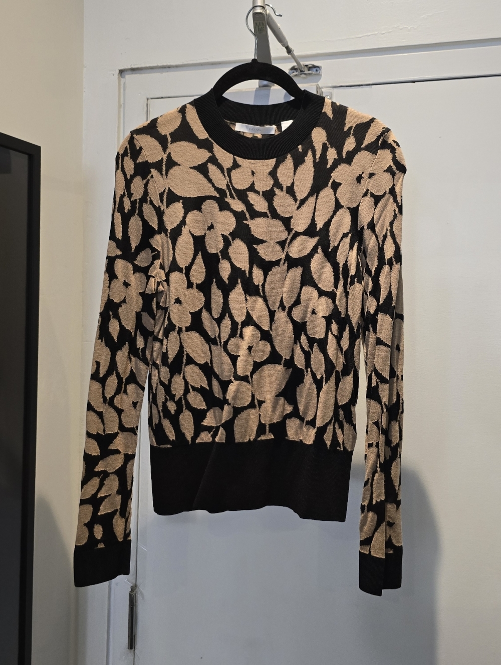 BOSS Black and Beige Floral Crewneck Sweater
